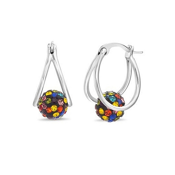 STERLING SILVER Rainbow Disco Ball Earrings w/Swarovski Crystals - Picture 1 of 7